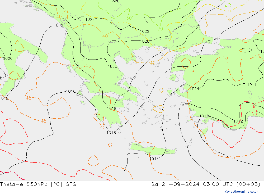 Theta-e 850hPa GFS Sa 21.09.2024 03 UTC