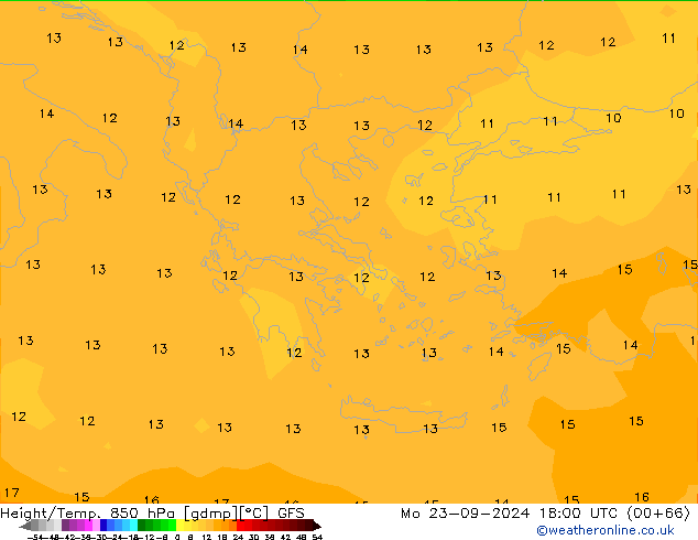 Height/Temp. 850 hPa GFS Mo 23.09.2024 18 UTC