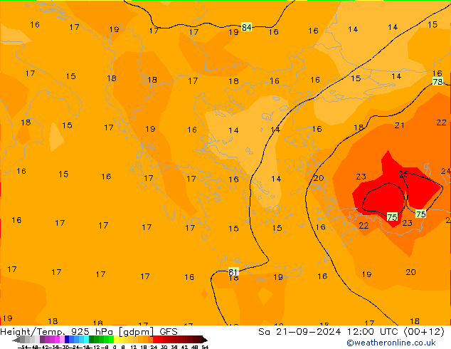 Height/Temp. 925 hPa GFS So 21.09.2024 12 UTC