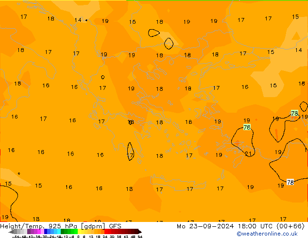 Height/Temp. 925 hPa GFS Mo 23.09.2024 18 UTC