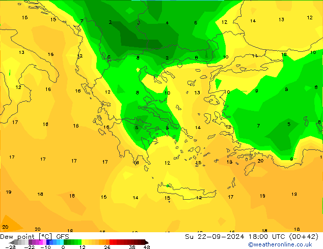 точка росы GFS Вс 22.09.2024 18 UTC
