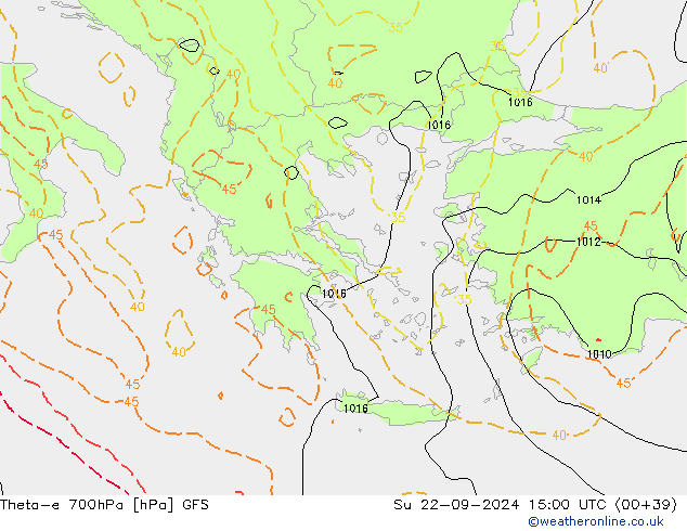 Theta-e 700hPa GFS Paz 22.09.2024 15 UTC