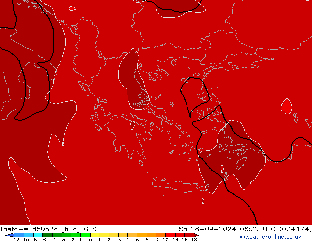 Theta-W 850hPa GFS za 28.09.2024 06 UTC