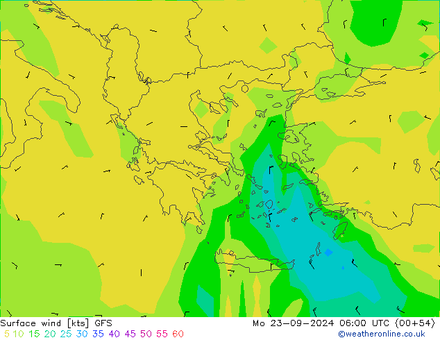 ветер 10 m GFS пн 23.09.2024 06 UTC