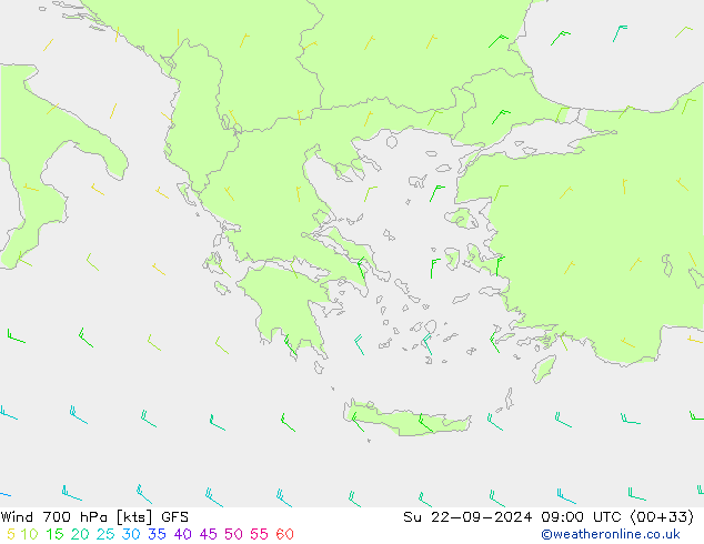 Wind 700 hPa GFS So 22.09.2024 09 UTC