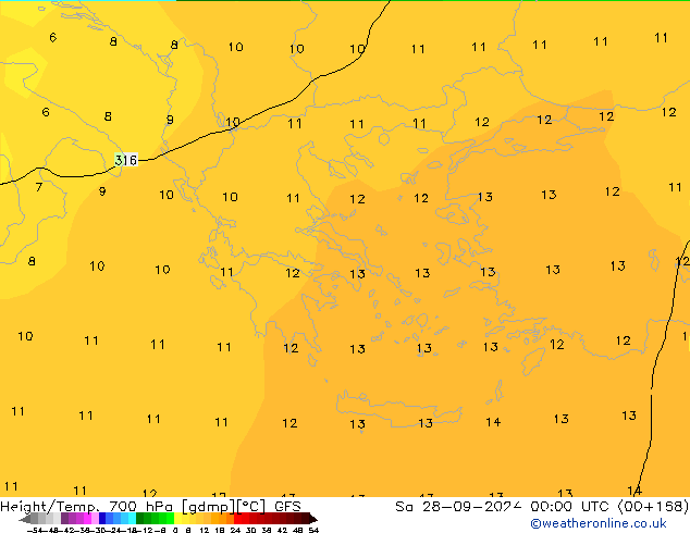 Height/Temp. 700 hPa GFS So 28.09.2024 00 UTC