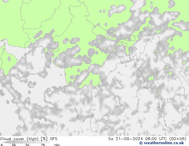 zachmurzenie (wysokie) GFS so. 21.09.2024 06 UTC