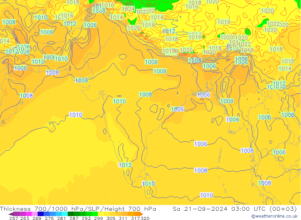 700-1000 hPa Kalınlığı GFS Cts 21.09.2024 03 UTC