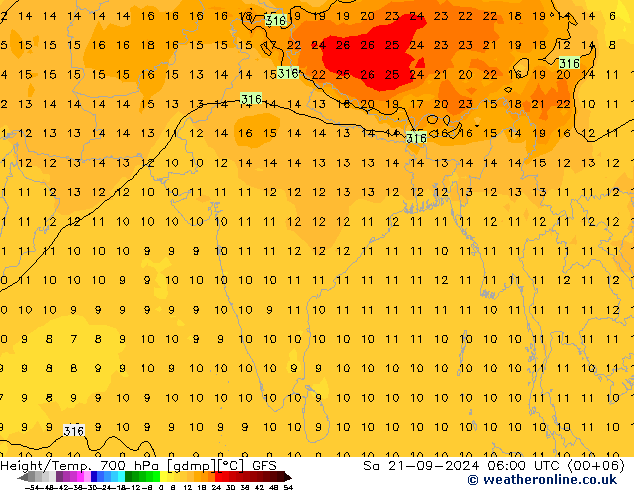 Height/Temp. 700 hPa GFS So 21.09.2024 06 UTC