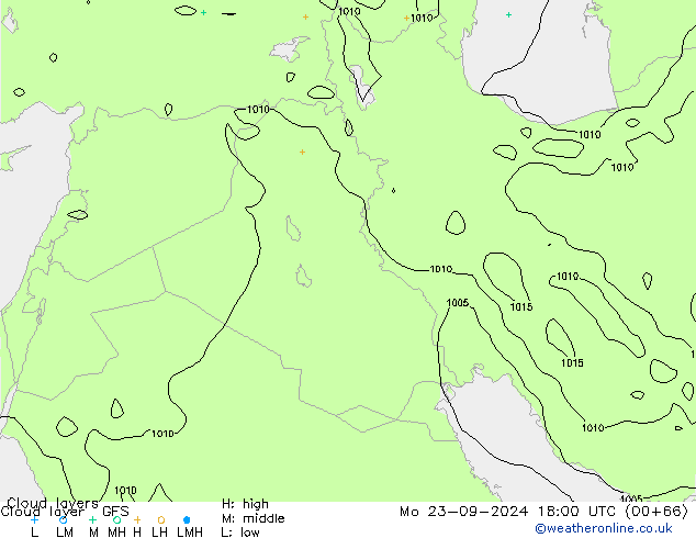 Cloud layer GFS Mo 23.09.2024 18 UTC