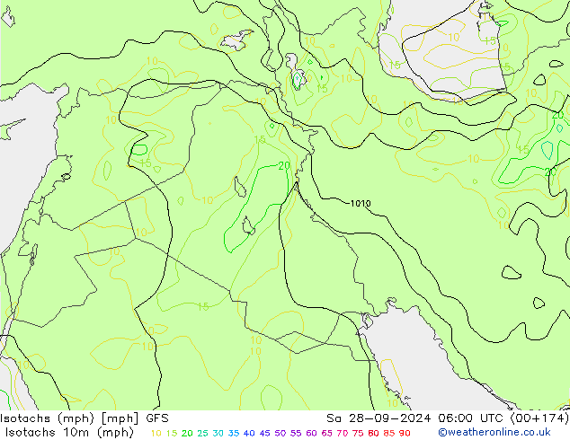 Isotachs (mph) GFS Sa 28.09.2024 06 UTC