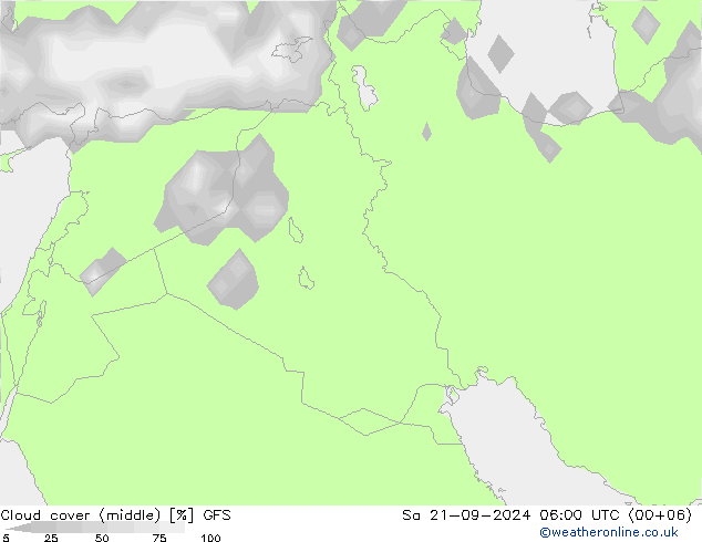 Cloud cover (middle) GFS Sa 21.09.2024 06 UTC