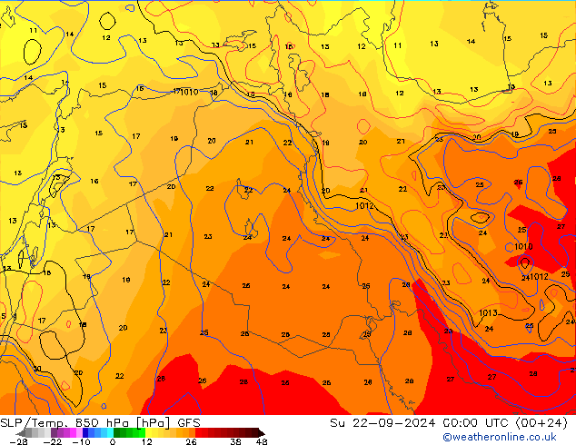 SLP/Temp. 850 hPa GFS dim 22.09.2024 00 UTC