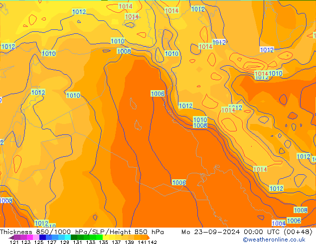 850-1000 hPa Kalınlığı GFS Pzt 23.09.2024 00 UTC