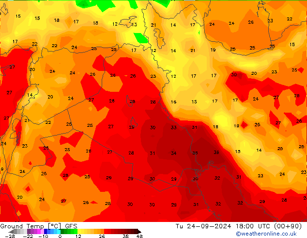 Teplota půdy GFS Út 24.09.2024 18 UTC