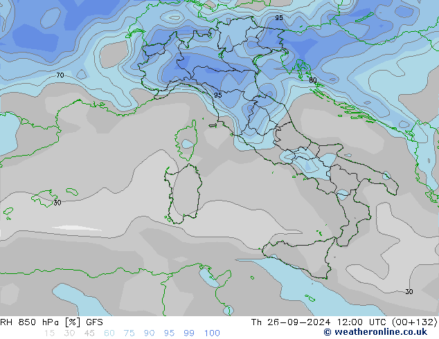 RH 850 hPa GFS Th 26.09.2024 12 UTC