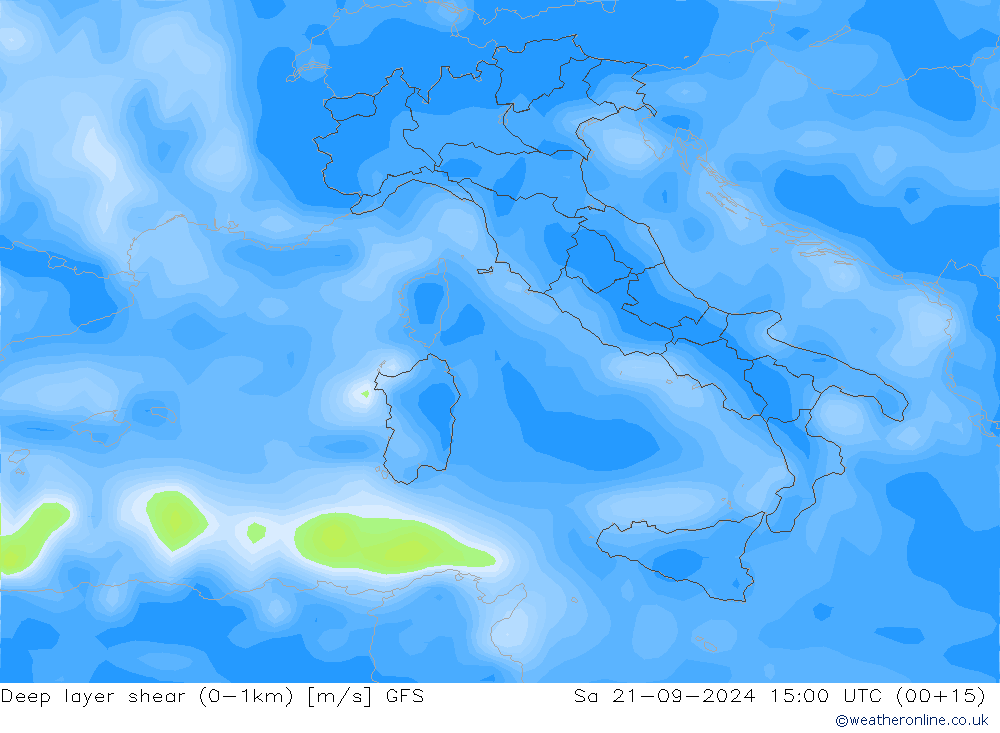 Deep layer shear (0-1km) GFS  21.09.2024 15 UTC