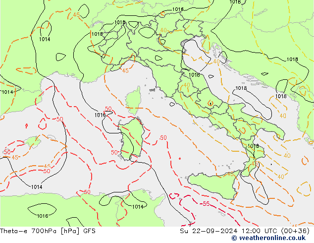 Theta-e 700hPa GFS Ne 22.09.2024 12 UTC