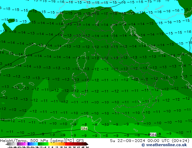 Z500/Rain (+SLP)/Z850 GFS Su 22.09.2024 00 UTC