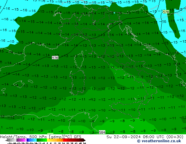 Height/Temp. 500 hPa GFS Dom 22.09.2024 06 UTC