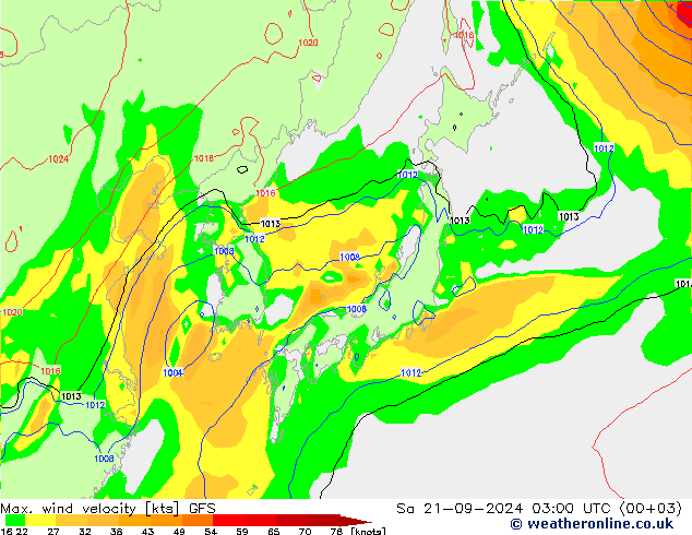 Max. wind velocity GFS Sa 21.09.2024 03 UTC