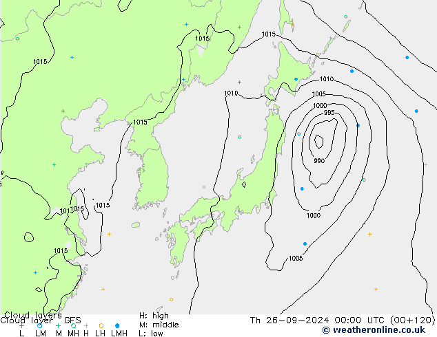 Cloud layer GFS Th 26.09.2024 00 UTC