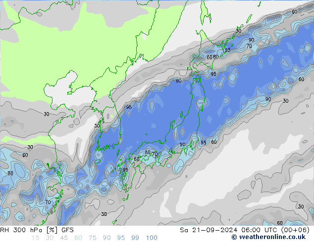 RH 300 hPa GFS so. 21.09.2024 06 UTC