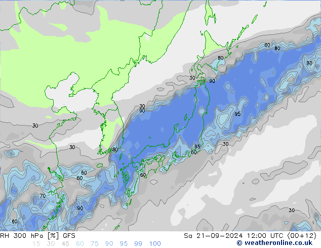 RH 300 hPa GFS so. 21.09.2024 12 UTC