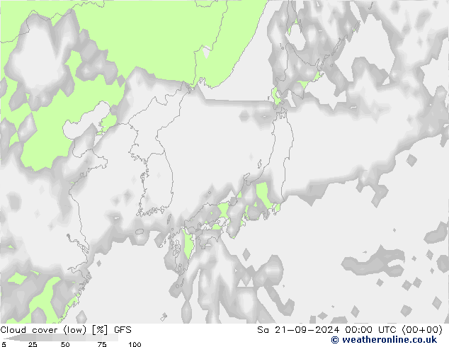 Cloud cover (low) GFS Sa 21.09.2024 00 UTC