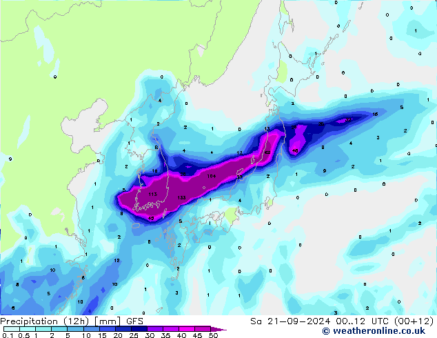 Precipitation (12h) GFS Sa 21.09.2024 12 UTC