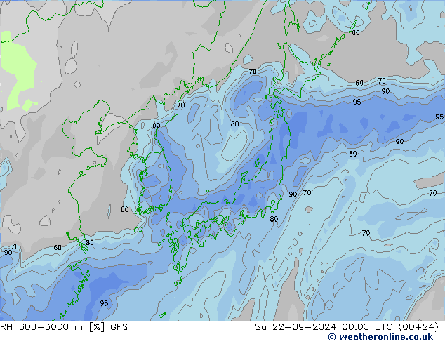 RH 600-3000 m GFS Dom 22.09.2024 00 UTC