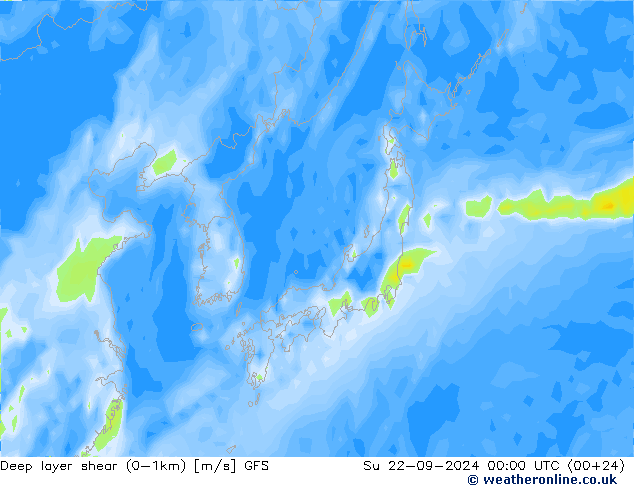 Deep layer shear (0-1km) GFS Ne 22.09.2024 00 UTC