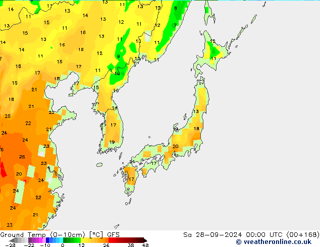 Temperatur 0-10 cm GFS Sa 28.09.2024 00 UTC