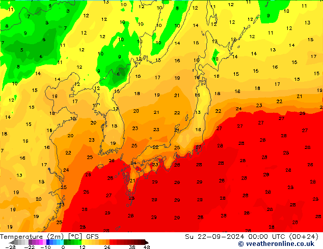 Temperatura (2m) GFS Dom 22.09.2024 00 UTC