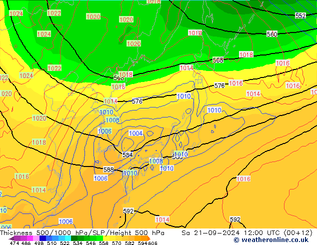 Thck 500-1000гПа GFS сб 21.09.2024 12 UTC