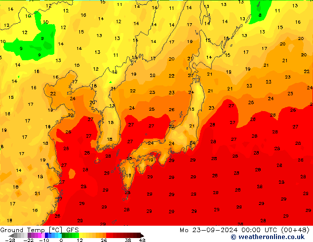 Ground Temp GFS Mo 23.09.2024 00 UTC