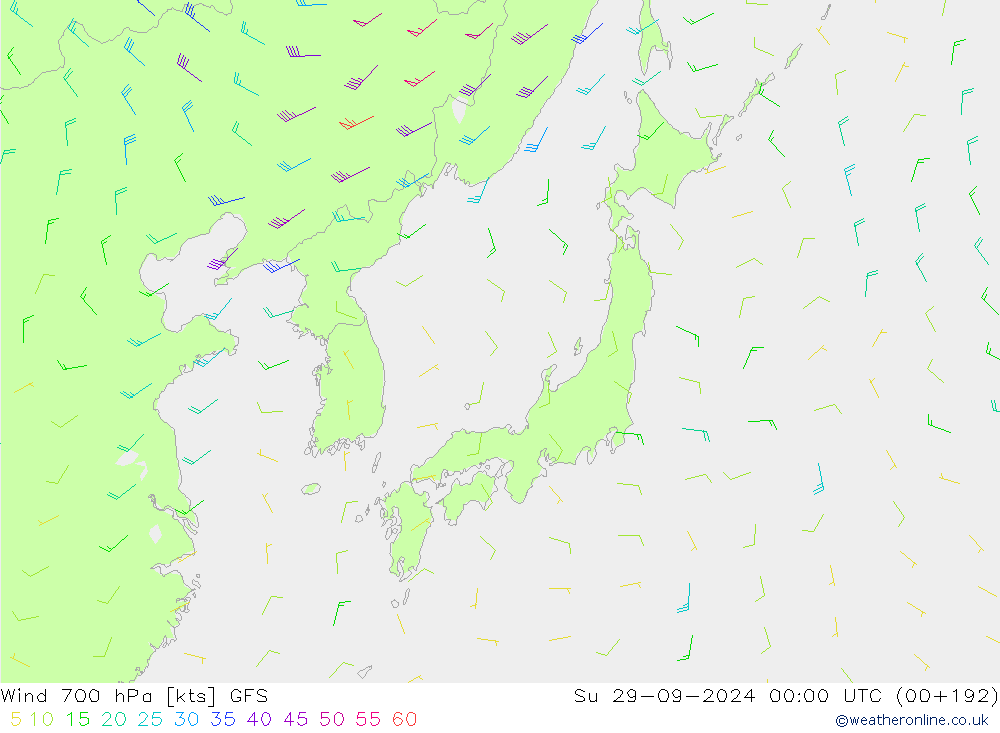 Wind 700 hPa GFS Su 29.09.2024 00 UTC