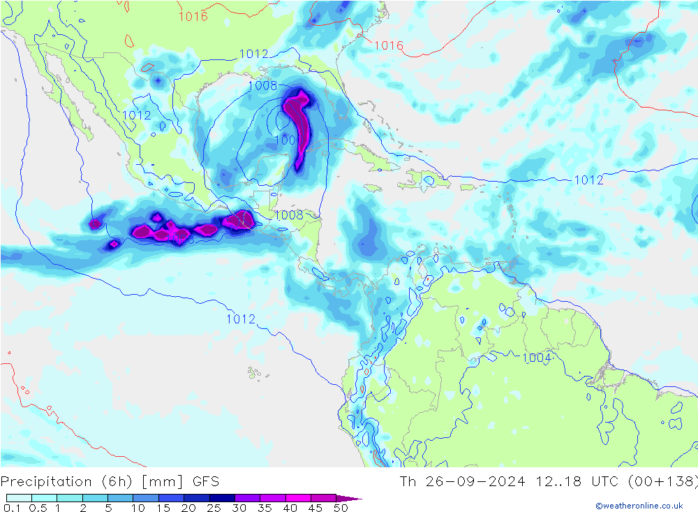 Precipitation (6h) GFS Čt 26.09.2024 18 UTC