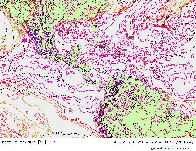 Theta-e 850hPa GFS Dom 22.09.2024 00 UTC