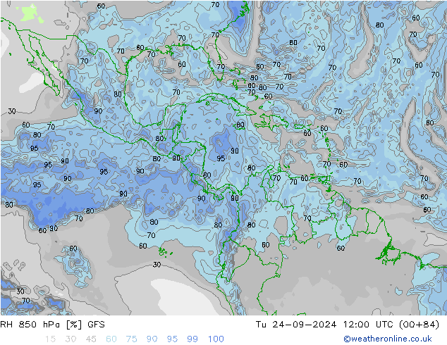 RH 850 hPa GFS Tu 24.09.2024 12 UTC