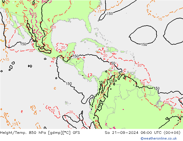 Height/Temp. 850 hPa GFS Sa 21.09.2024 06 UTC