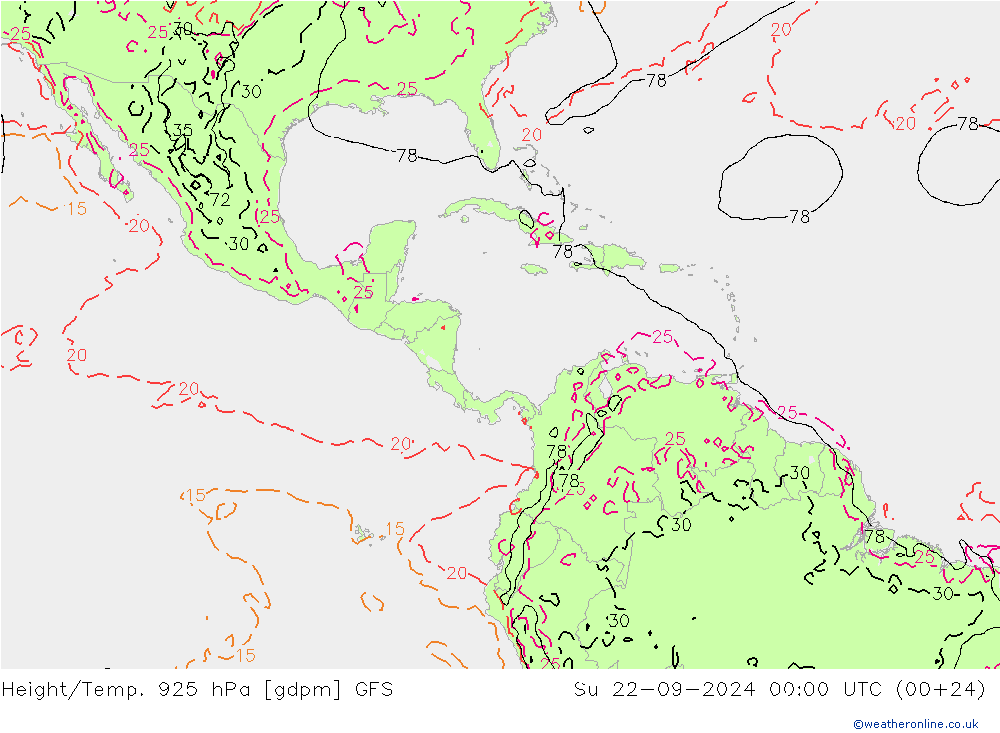 Height/Temp. 925 hPa GFS Su 22.09.2024 00 UTC