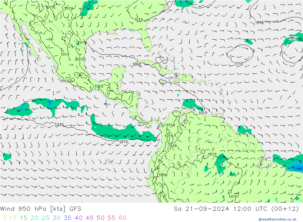 Wind 950 hPa GFS Sa 21.09.2024 12 UTC