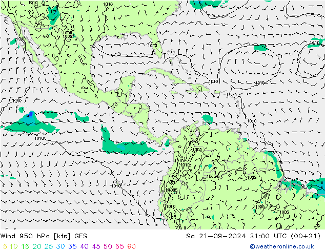 Wind 950 hPa GFS Sa 21.09.2024 21 UTC