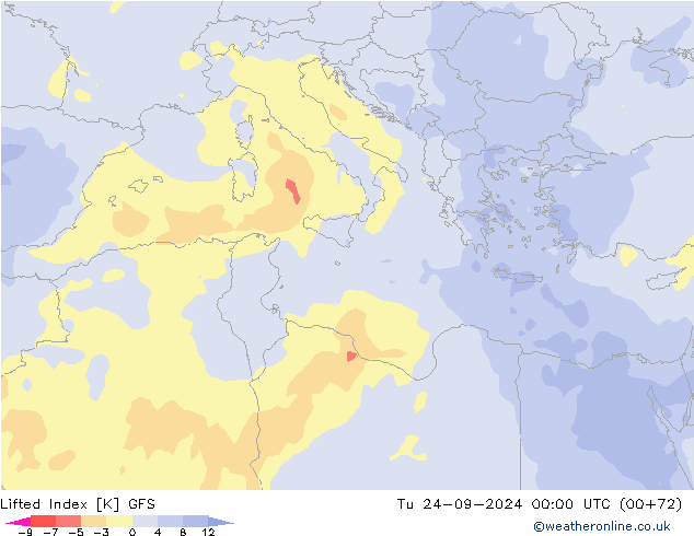 Lifted Index GFS Út 24.09.2024 00 UTC