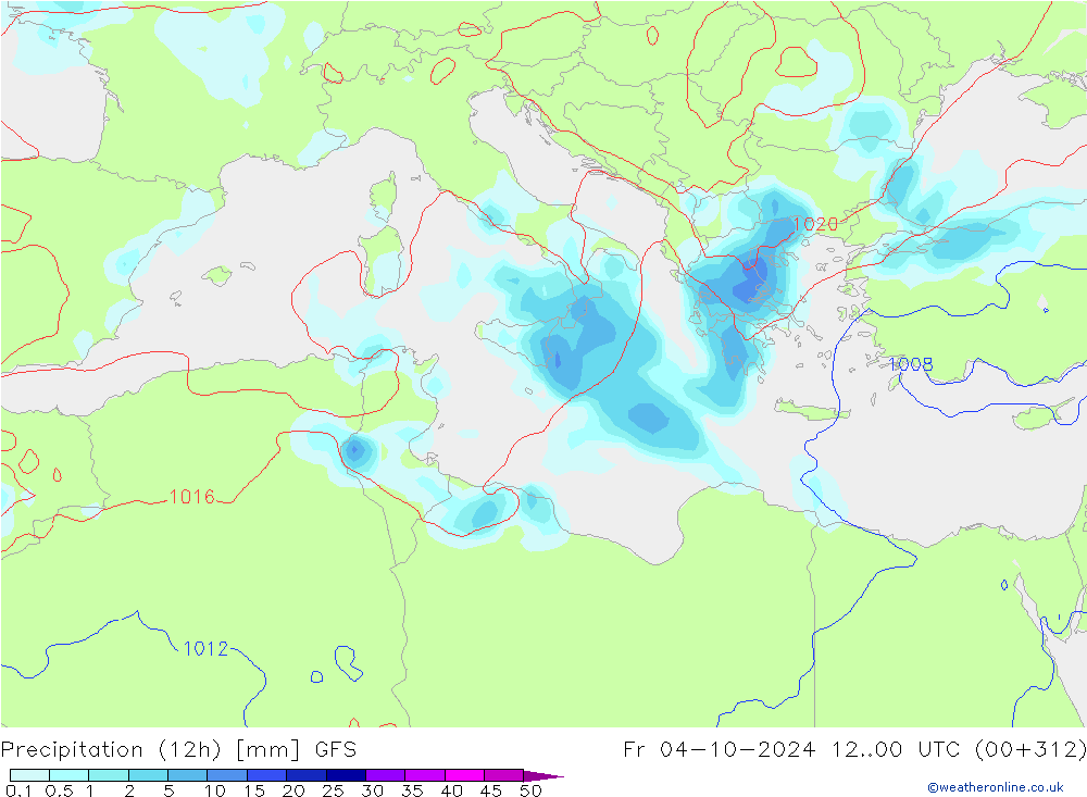 Precipitazione (12h) GFS ven 04.10.2024 00 UTC