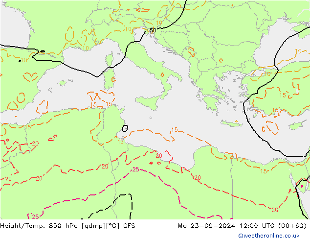 Z500/Rain (+SLP)/Z850 GFS Mo 23.09.2024 12 UTC