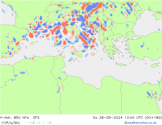 V-Adv. 850 hPa GFS Sa 28.09.2024 12 UTC