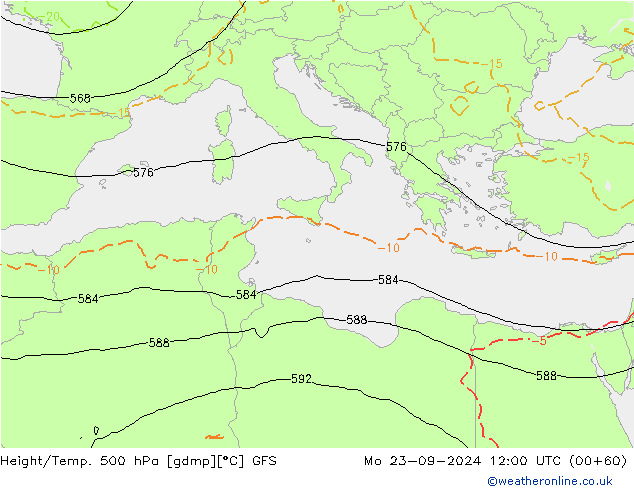 Z500/Rain (+SLP)/Z850 GFS Mo 23.09.2024 12 UTC