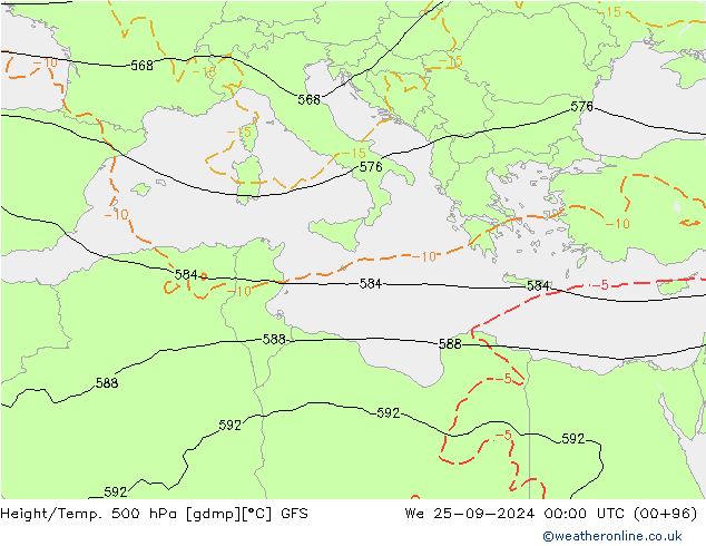 Z500/Rain (+SLP)/Z850 GFS We 25.09.2024 00 UTC